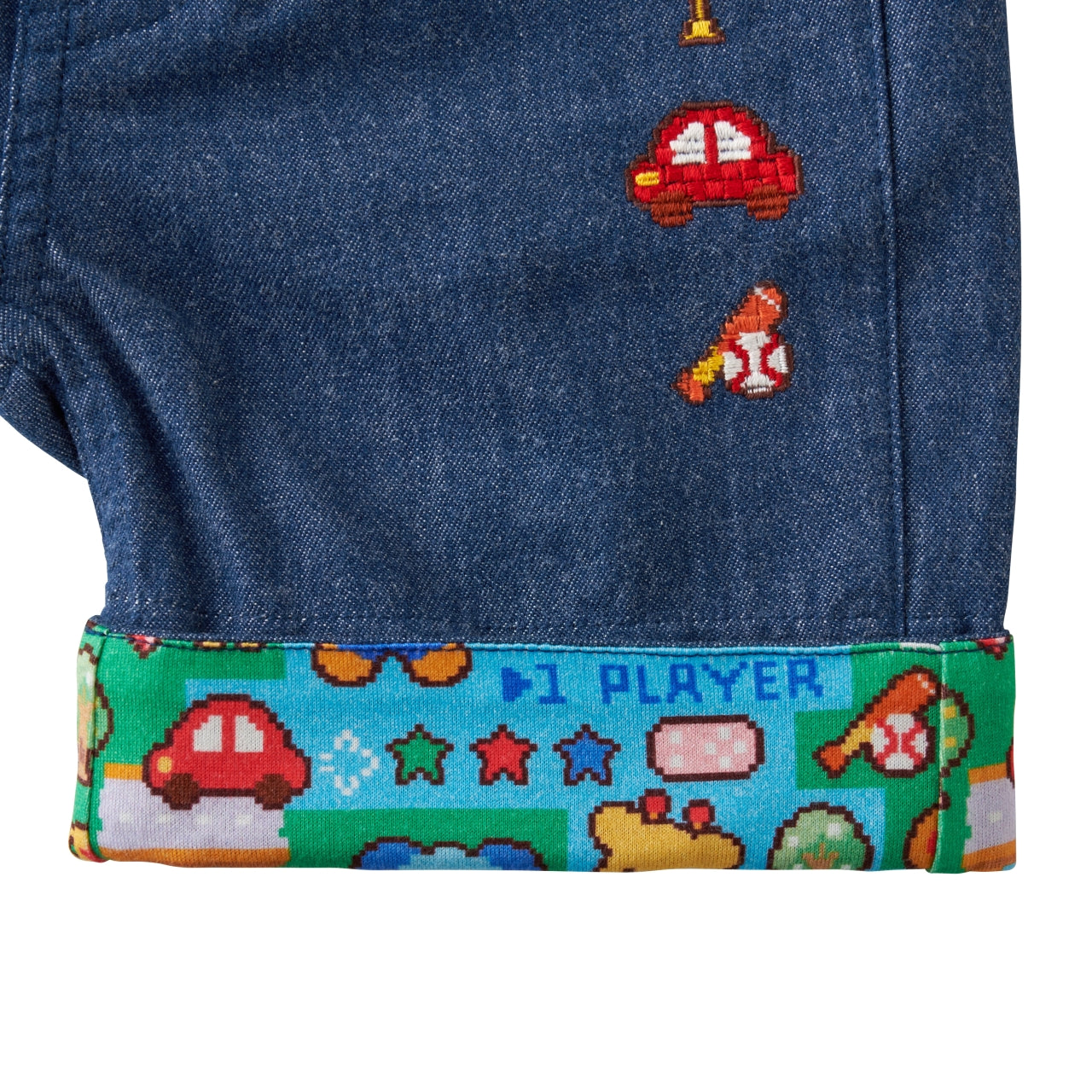 Retro Game Denim-Style Shorts