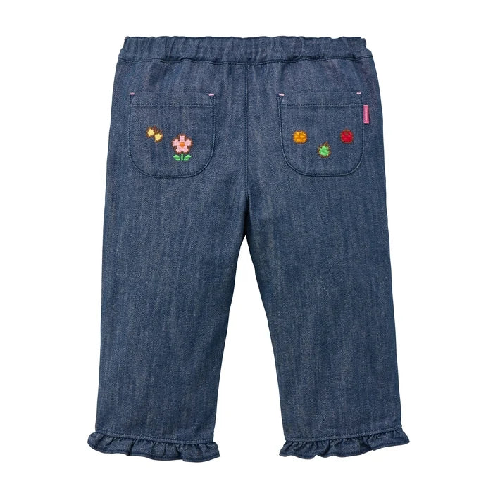 Usako Retro Game Frill-Hem Denim Trousers