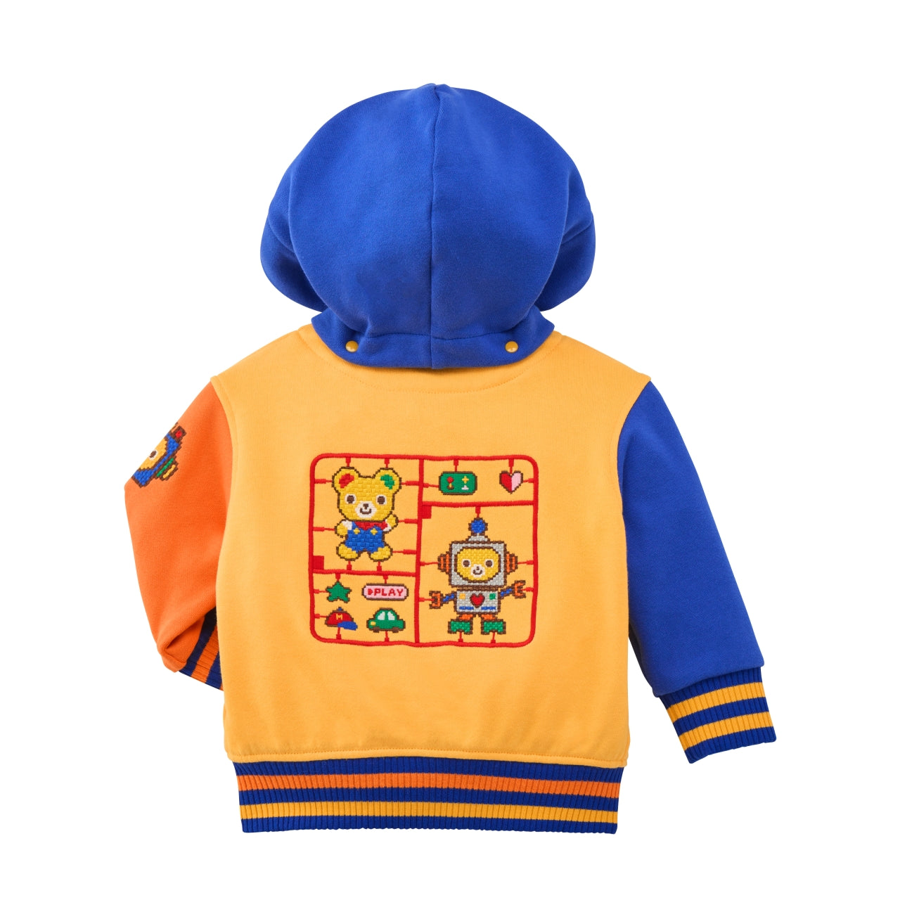 Retro Game Pixel Embroidery Colour-Block Hoodie