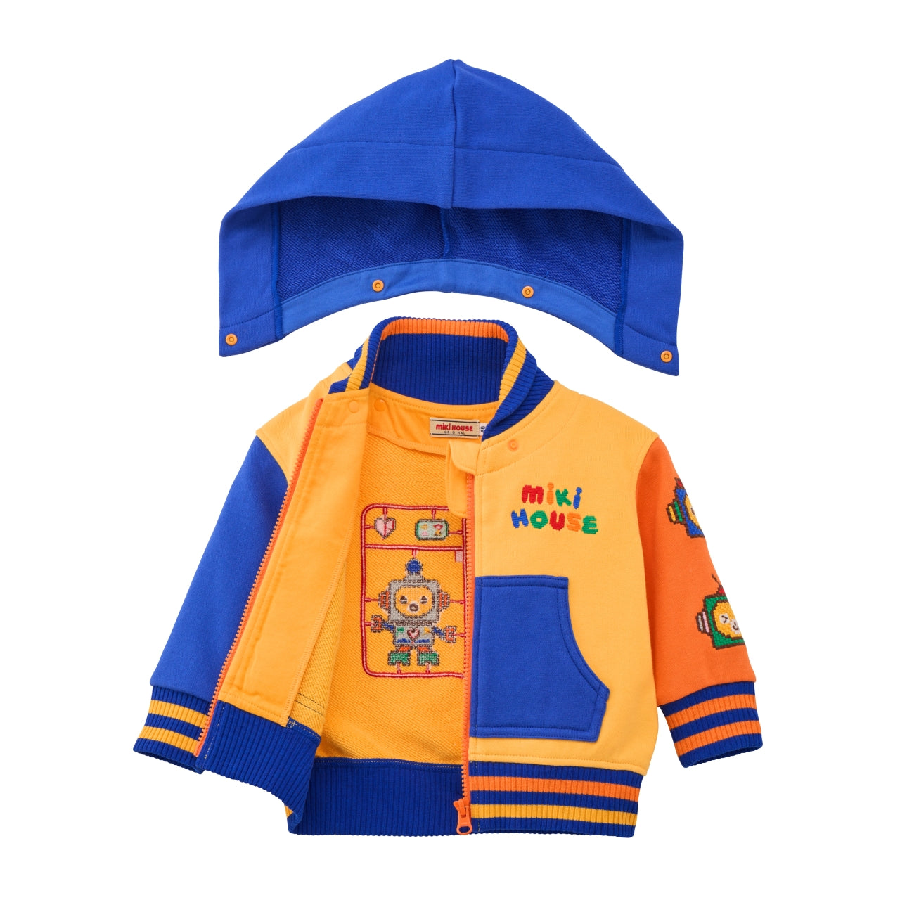 Retro Game Pixel Embroidery Colour-Block Hoodie