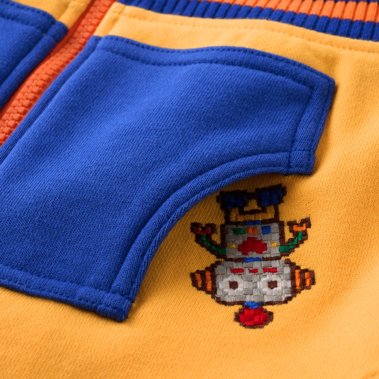 Retro Game Pixel Embroidery Colour-Block Hoodie