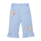 Chieco Saku Dewdrop Jewels Seersucker Ruffled Trousers