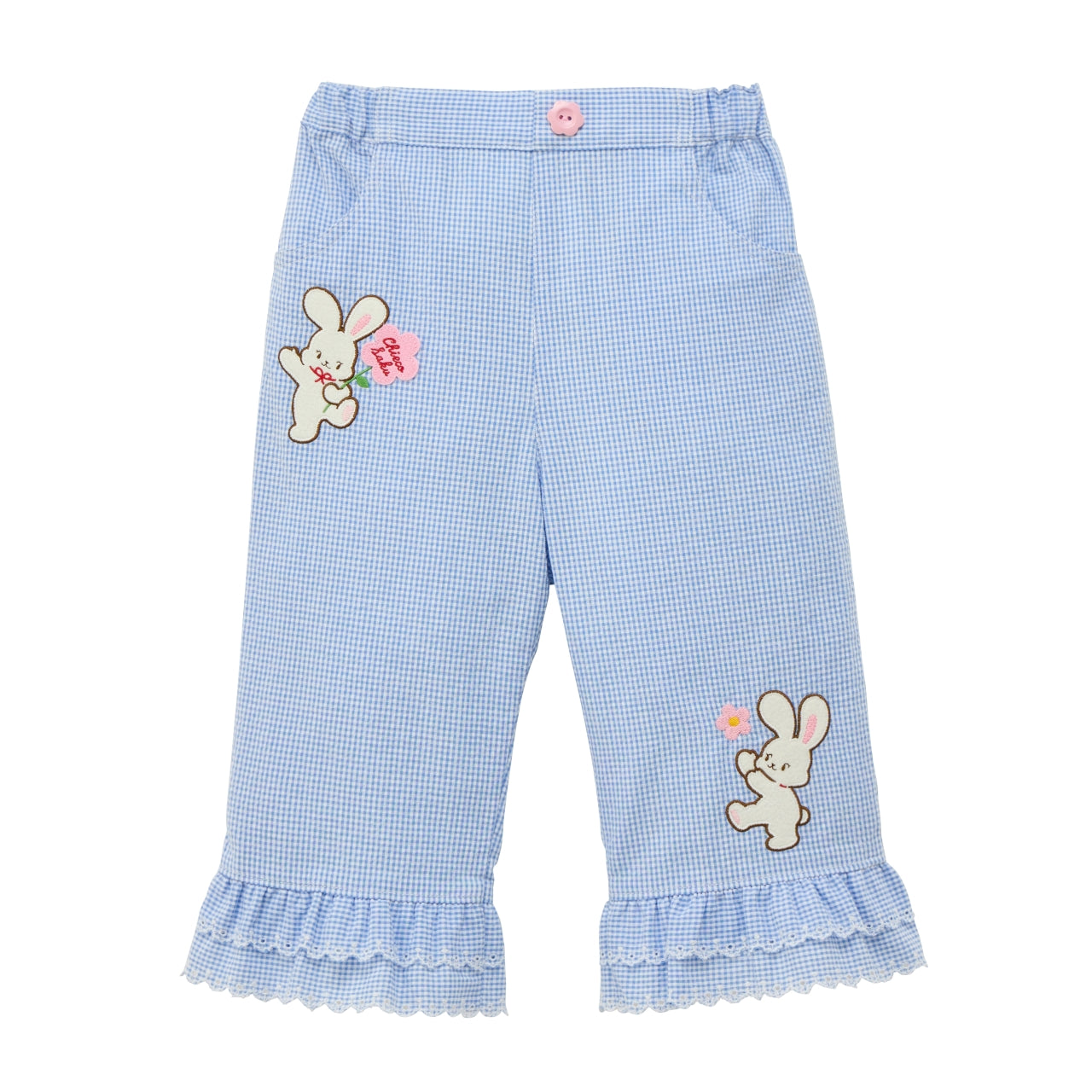 Chieco Saku Dewdrop Jewels Seersucker Ruffled Trousers