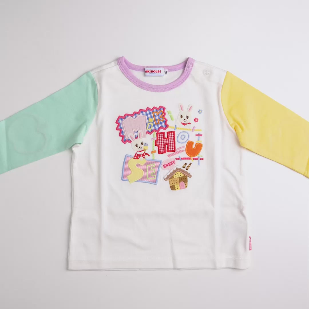 Usako Appliqué Colour-Block Long-Sleeved T-Shirt