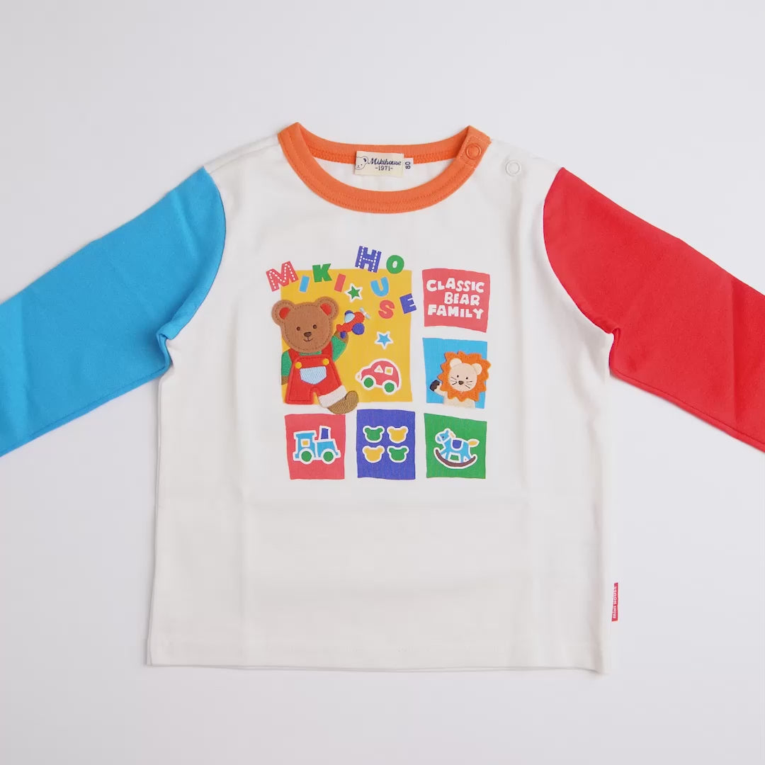 Colourful Bear Long-Sleeved T-Shirt with Corduroy Elbow Patches