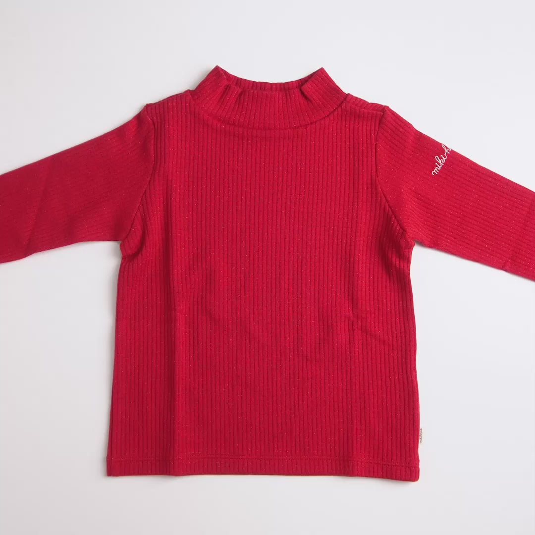 Glitter Stripe Mock-Neck Long-Sleeved T-Shirt